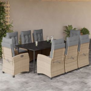 VidaXL Ensemble à manger de jardin et coussins 9 pcs mélange beige