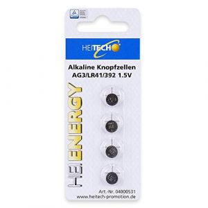 Image de HEITECH Lot de 4 Piles Boutons alcalines AG3 1,5V - LR41 - L736 - LR736 - SR41 - SR736W - SR41W - 192-392 - Piles Boutons étanches, avec Une Longue durée de Conservation