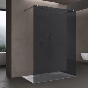 Doporro Paroi de Douche &agrave; L'italienne Gris Teint&eacute; 90 cm Verre de S&eacute;curit&eacute; 8mm 88x200cm avec 2 Stabilisateurs Rectangulaires Bremen01VG