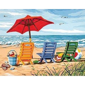Figured'Art Peinture par Num&eacute;ro Adulte Chaises &agrave; la Plage - Activit&eacute; Manuelle Kit de Loisir Cr&eacute;atif DIY Num&eacute;ro d'Art Complet - 40x50cm sans ch&acirc;ssis en bois
