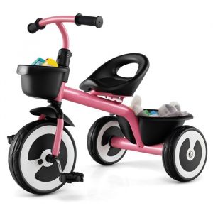 COSTWAY Tricycle pour Enfant avec Pédale Siège Réglable Paniers de Rangement Fer Carbone Robuste 4 Roues EVA 15 à 5 Ans Rose