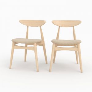 Rendez Vous D&eacute;co Rendez-vous D&eacute;co - Lot de 2 chaises en tissu beige et bois d'h&eacute;v&eacute;a - josette
