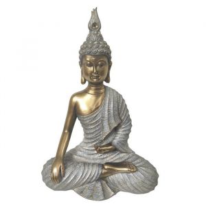 BOUDDHA assis Statue Décoration Zen de hauteur 33cm Couleur Gris et Or