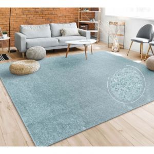 Tapis Salon Uni Sobre Et Moderne Poils Ras, Diff. Tailles/Coloris Turquoise, 200 cm carré - Paco Home