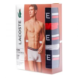 Image de Lacoste 5H3386 Boxer, Marine/Argent Chine-Rouge, L (Lot de 3) Homme