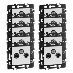 Image de Eur'ohm Lot de 10 prises TV TV/FM/SAT Blanc