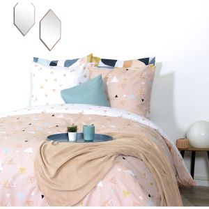 Housse de couette et deux taies coton (260 cm) Zen Rose