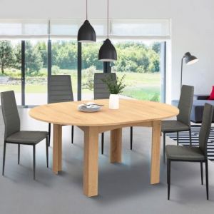 Idmarket Table à manger extensible ronde DONA 4-6 personnes façon hêtre 120-160 cm
