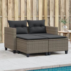VidaXL Canapé de jardin 2 places avec tabourets gris résine tressée