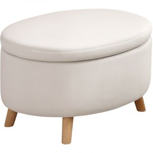 Homcom Pouf coffre de rangement - repose-pieds velours - dim. 71 x 51,5 x 42 cm - piètement bois hévéa beige