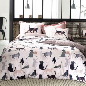 Drap plat coton CHATS - rose