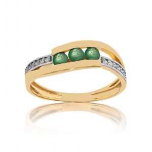 Cleor Bague en Or 375/1000 Jaune et Emeraude