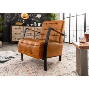 Fauteuil 64x76 Cuir Cognac iron label 13 - brun