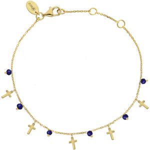 Bracelet Argent Doré Motif Croix Et Pierres Lapis