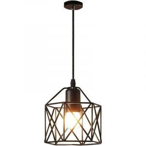 Lustre Suspension Métal Noir, Plafonnier Salle à Manger Fer Forgé, Câble Réglable Ampoules E27 pour Restaurant Salon Chambre et Escalier