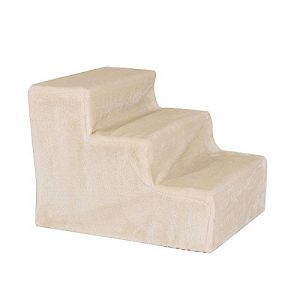 Lionto Escalier pour Animaux avec Housse en Peluche, 46x36x34 cm, marchepied Robuste, Doux pour Les articulations, Housse Amovible et Lavable, supporte Jusqu&rsquo;&agrave; 50 kg, Beige