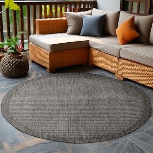 Tapis d'ext&eacute;rieur 160 cm Rond Noir Tapis balcon cuisine et terrasse unicolore en tissage plat r&eacute;sistant aux intemp&eacute;ries