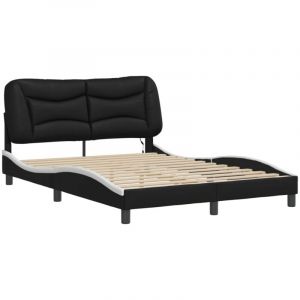 VidaXL Cadre de Lit avec Lumières LED, Lit Rembourré, Lit Double, Lit Adulte de Chambre à Coucher Intérieur, Moderne, Noir Blanc 140x200 cm Similicuir