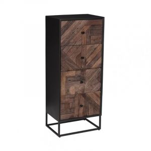 JORDAN - Chiffonnier 4 Tiroirs en Métal Noir et Bois Recyclé - Altobuy