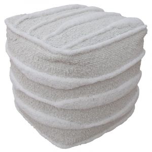 Vente-unique - Pouf carré en laine tufté ivoire lestario