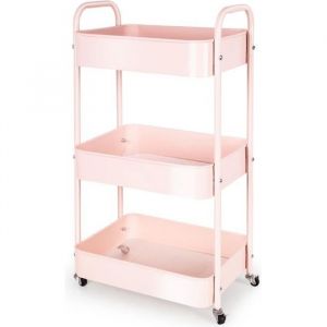 Chariot de Rangement à 3 Niveaux pour la Cuisine ou la buanderie avec roulettes (Rose)