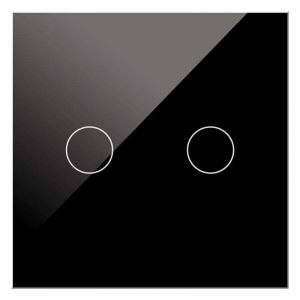 WESA - Double interrupteur tactile en verre noir encastré, boîtier en verre avec écran tactile, avec matériel de montage et indicateur LED