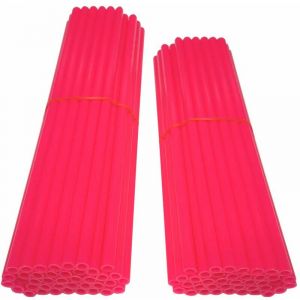 Cyclingcolors 80x COUVRE RAYON ROSE FLUO ROUE AVANT ARRIERE JANTE TUBE PAILLE FENDUE 190MM 210MM VELO CYCLOMOTEUR MOTO CROSS ENDURO DIRT
