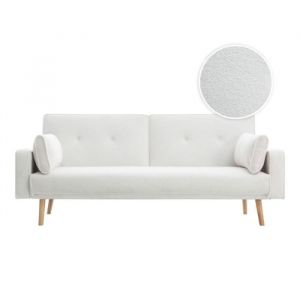 Loungitude ELGA - Canapé droit 3 places scandinave convertible en tissu bouclette - Blanc