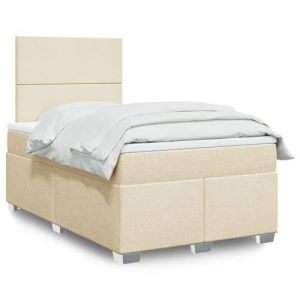 VidaXL Sommier &agrave; lattes de lit avec matelas Cr&egrave;me 120x200 cm Tissu, lit, lit &agrave; plate-forme, lit &agrave; panneaux, meuble de chambre &agrave; coucher, canap&eacute;-lit