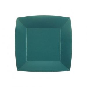 10 assiettes carton bio carrées 23cm bleu canard - chalayer 000740800000037