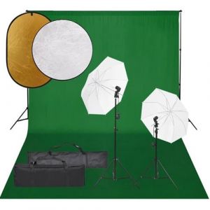 VidaXL Kit de Studio Photo avec &Eacute;clairage Toile de Fond et R&eacute;flecteur Lumi&egrave;re de Photographie Syst&egrave;me de Fond Kit 3094660
