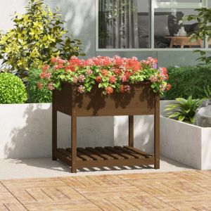 VidaXL Jardinière avec étagère Marron miel 82,5x82,5x81 cm Bois de pin