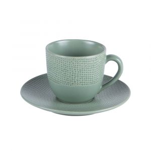 Tasse à café et sa soucoupe Vésuvio sauge 12 cl (lot de 6) - Table Passion - Vert - Grès