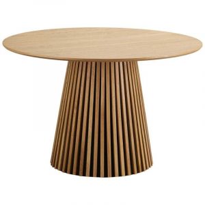 Table repas ronde &Oslash;120cm Pied Central Relief MDF Placage Ch&ecirc;ne clair - DUBLIN