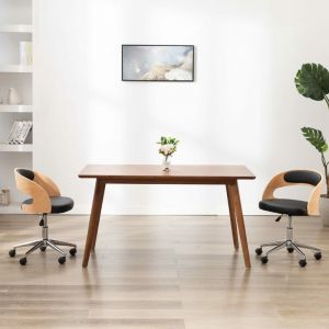 VidaXL Chaise Pivotante à Dîner Bois Courbé et Similicuir Noir 1 pc Modèle 2