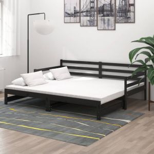 VidaXL Lit coulissant Bois de pin massif 2x90x200 cm Noir