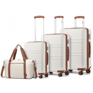 Kono Set de 4 Valises de Voyage Rigide Valise (55+65+74cm) à 4 roulettes avec Serrure TSA + Sac de Voyage Ryanair 40x20x25cm, Crème