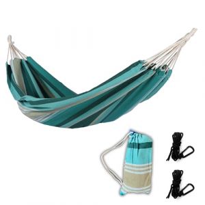Rijoka Grand hamac - 200 x 140 cm - Vert &agrave; rayures - 1 personne - Avec 2 crochets corde et sac de rangement