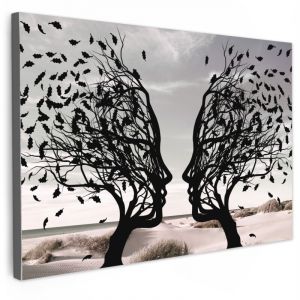 TABLEAU SUR TOILE Plage - Mer - Personnes - Arbre - Art moderne D&eacute;co Chambre Tableau 60x40 cm