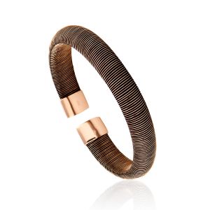 Cleor Jonc en Argent 925/1000 Rose et Silicone Noir