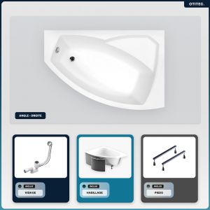 Baignoire asymétrique - 160 x 100 cm - Droite - avec Habillage - Pieds - Vidage Chrome - RIMA