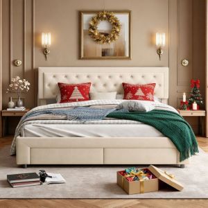 Lit 180x200 cm - tissu en velours - sommier - hydraulique - cadre de lit adulte 180x200 cm - beige