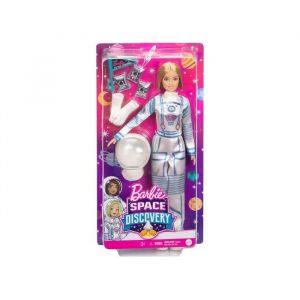 Mattel Coffret blonde poupee mannequin cosmonaute + 7 accessoires - poupee metier - jouet fille avec carte animal