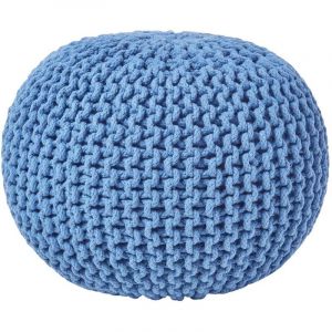 Homescapes - Pouf en tricot rond Bleu - Bleu
