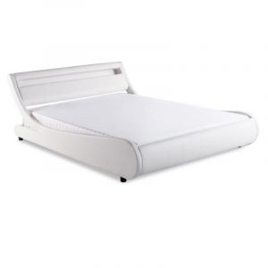 Image de MERCURE Lit adulte contemporain Simili blanc Sommier et tête de lit avec LED inclus l 160 x L 200 cm