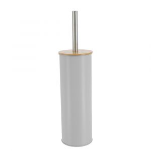 Tendance Brosse WC avec support en métal Gris clair et couvercle Bambou