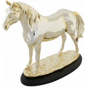 Figurine d&eacute;corative cheval noir dor&eacute; r&eacute;sine (30 x 11,5 x 26 cm)