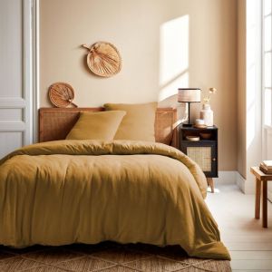 Sweeek - Parure de lit gaze de coton 2 places miel Alix 240 x 220 cm