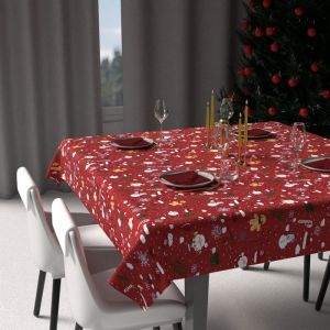 Soleil d'Ocre Nappe festive imprim&eacute;e anti-t&acirc;ches carr&eacute;e 180x180 CANDY par