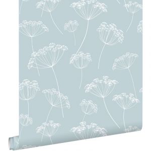 Estahome - papier peint ombelles bleu clair et blanc